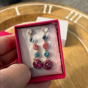 Avon Studio 1886 Enamel Earrings NEW postback dangle drops pink aqua blue